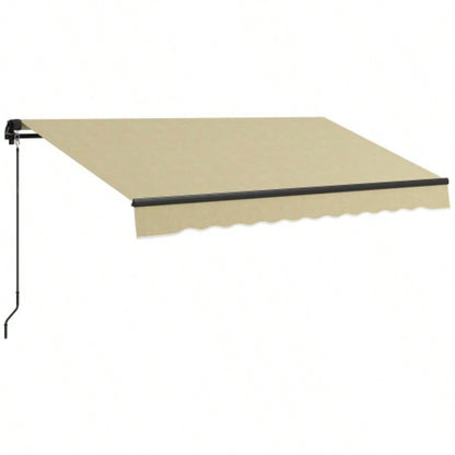 Outsunny 10x 8 Retractable Awning, Patio Awning Sunshade Shelter with Manual Crank Handle, 280gsm Resistant Fabric and Aluminum Frame Deck, Balcony, Yard, Beige