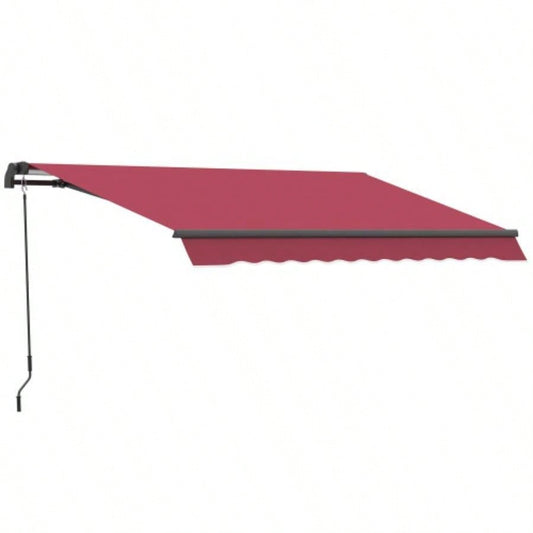 Outsunny 10x 8 Retractable Awning, Patio Awnings, Sunshade Shelter/ Manual Crank Handle, - Resistant Fabric and Aluminum Frame Deck, Balcony, Yard, Red