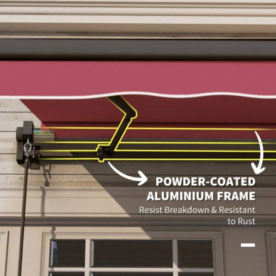 Outsunny 10x 8 Retractable Awning, Patio Awnings, Sunshade Shelter/ Manual Crank Handle, - Resistant Fabric and Aluminum Frame Deck, Balcony, Yard, Red
