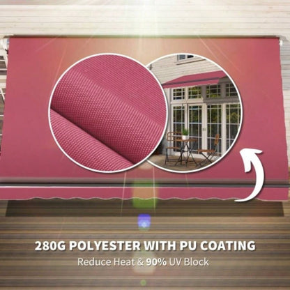 Outsunny 10x 8 Retractable Awning, Patio Awnings, Sunshade Shelter/ Manual Crank Handle, - Resistant Fabric and Aluminum Frame Deck, Balcony, Yard, Red