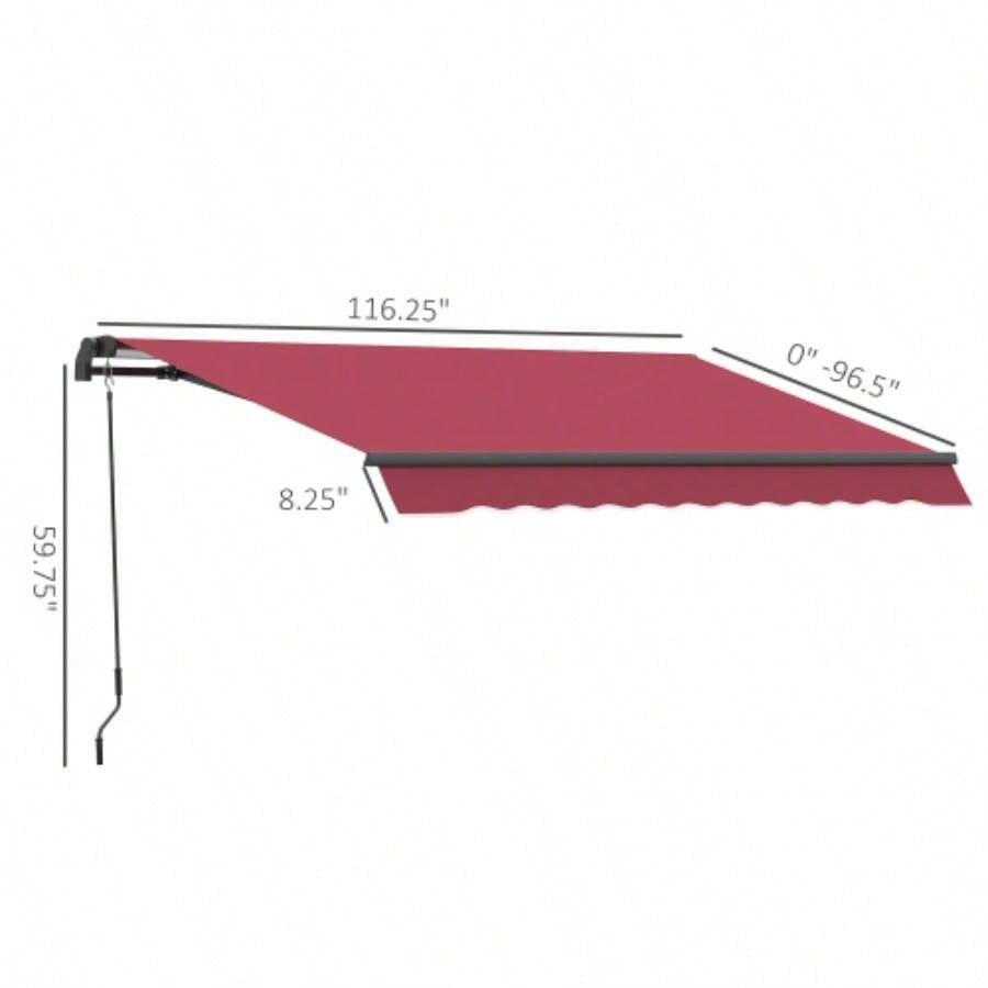 Outsunny 10x 8 Retractable Awning, Patio Awnings, Sunshade Shelter/ Manual Crank Handle, - Resistant Fabric and Aluminum Frame Deck, Balcony, Yard, Red