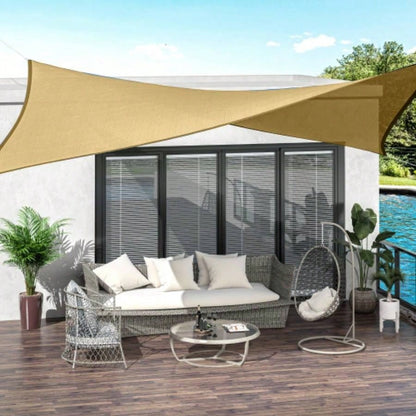 Outsunny 13x 20 Rectangle Shade Sail Canopy Outdoor Shade Sail Cloth Patio Deck Yard with D - Rings and Rope Included - Sand