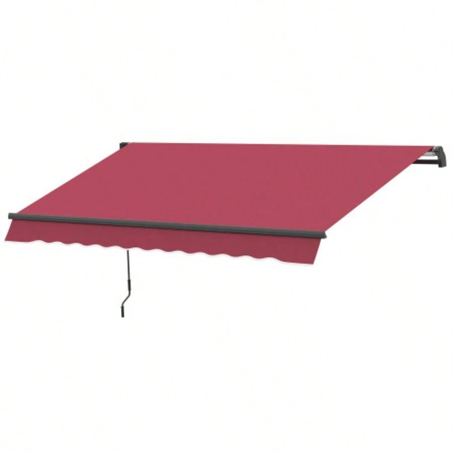Outsunny 10x 8 Retractable Awning, Patio Awnings, Sunshade Shelter/ Manual Crank Handle, - Resistant Fabric and Aluminum Frame Deck, Balcony, Yard, Red