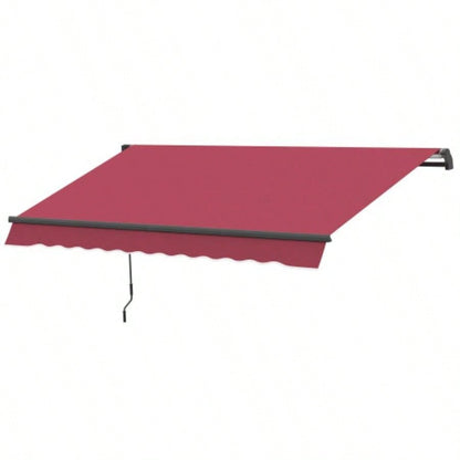 Outsunny 10x 8 Retractable Awning, Patio Awnings, Sunshade Shelter/ Manual Crank Handle, - Resistant Fabric and Aluminum Frame Deck, Balcony, Yard, Red