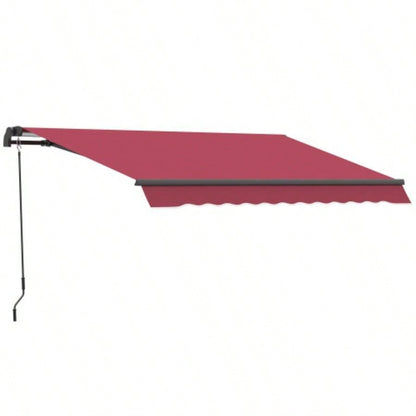 Outsunny 10x 8 Retractable Awning, Patio Awnings, Sunshade Shelter/ Manual Crank Handle, - Resistant Fabric and Aluminum Frame Deck, Balcony, Yard, Red