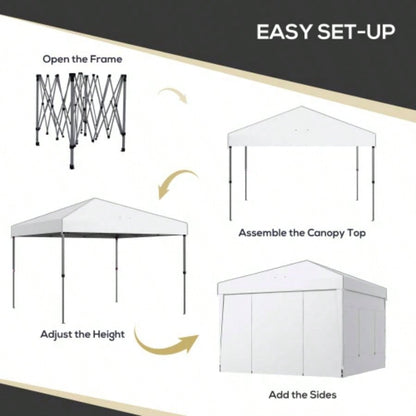 Outsunny 9. 9. Up Canopy with Sidewalls, Portable Canopy Tent with 2 Mesh, Reflective Strips, Carry Bag Events, Outdoor Party, Vendor Canopy, White