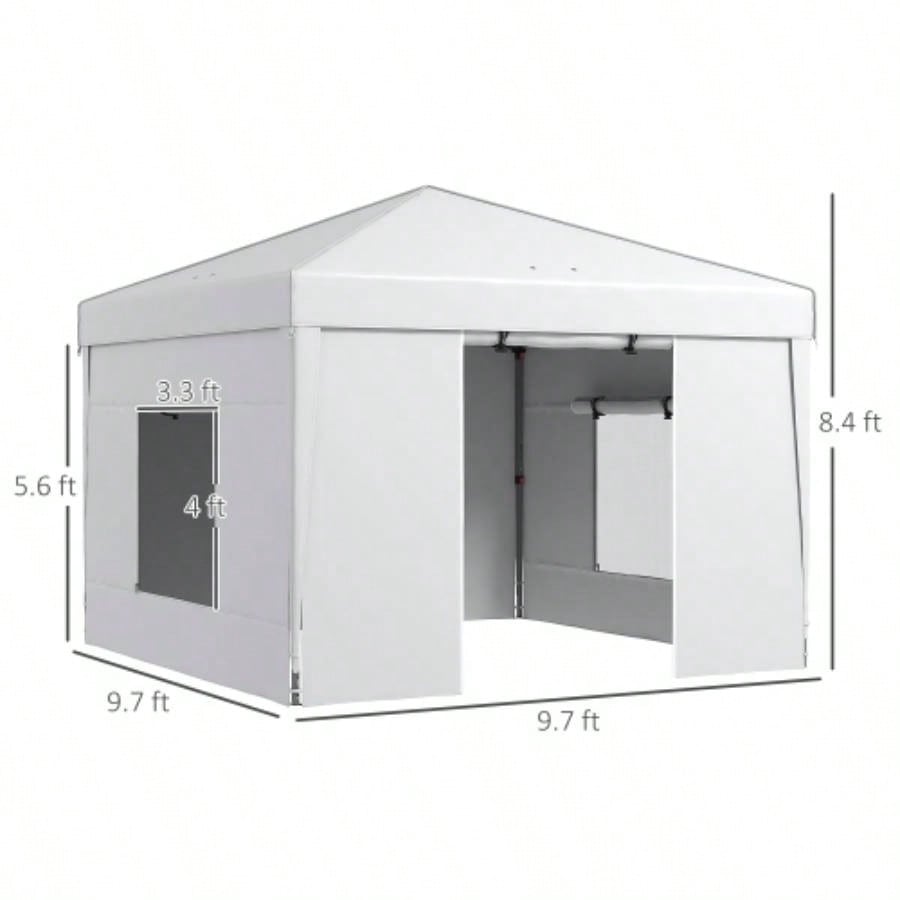 Outsunny 9. 9. Up Canopy with Sidewalls, Portable Canopy Tent with 2 Mesh, Reflective Strips, Carry Bag Events, Outdoor Party, Vendor Canopy, White