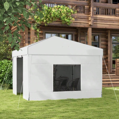 Outsunny 9. 9. Up Canopy with Sidewalls, Portable Canopy Tent with 2 Mesh, Reflective Strips, Carry Bag Events, Outdoor Party, Vendor Canopy, White