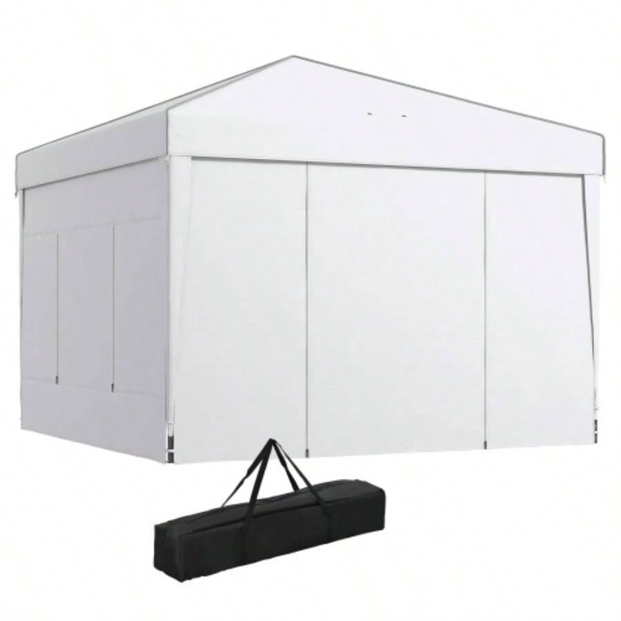 Outsunny 9. 9. Up Canopy with Sidewalls, Portable Canopy Tent with 2 Mesh, Reflective Strips, Carry Bag Events, Outdoor Party, Vendor Canopy, White