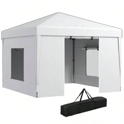 Outsunny 9. 9. Up Canopy with Sidewalls, Portable Canopy Tent with 2 Mesh, Reflective Strips, Carry Bag Events, Outdoor Party, Vendor Canopy, White