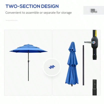 Outsunny 9FT 3 Tiers Patio Outdoor Market with Crank, Push Button Tilt Deck, Backyard and Lawn, Dark Blue