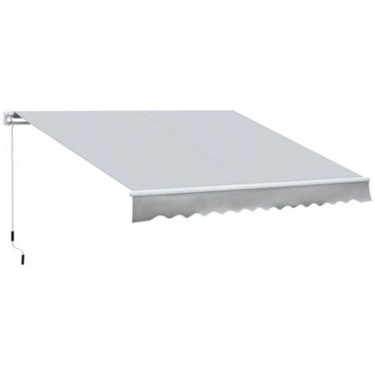 Outsunny 12x 8 Retractable Awning Patio Awnings Shade Shelter with Manual Crank Handle, 280g/ - Resistant Fabric and Aluminum Frame Deck, Balcony, Yard, Light
