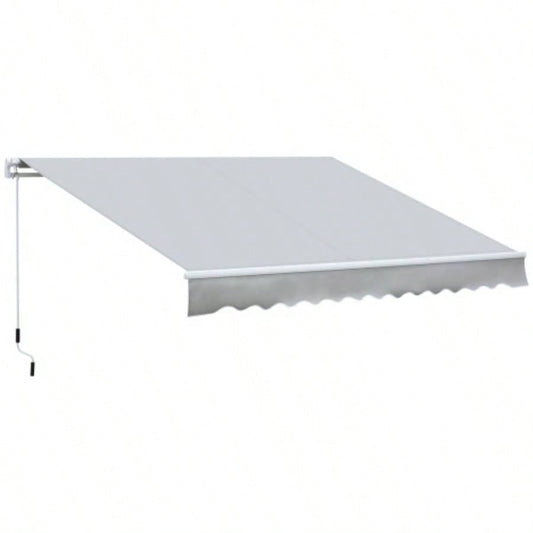 Outsunny 12x 8 Retractable Awning Patio Awnings Shade Shelter with Manual Crank Handle, 280g/ - Resistant Fabric and Aluminum Frame Deck, Balcony, Yard, Light