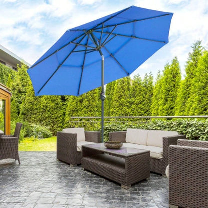 Outsunny 9FT 3 Tiers Patio Outdoor Market with Crank, Push Button Tilt Deck, Backyard and Lawn, Dark Blue