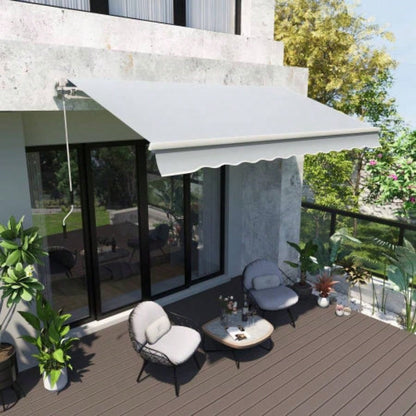 Outsunny 12x 8 Retractable Awning Patio Awnings Shade Shelter with Manual Crank Handle, 280g/ - Resistant Fabric and Aluminum Frame Deck, Balcony, Yard, Light