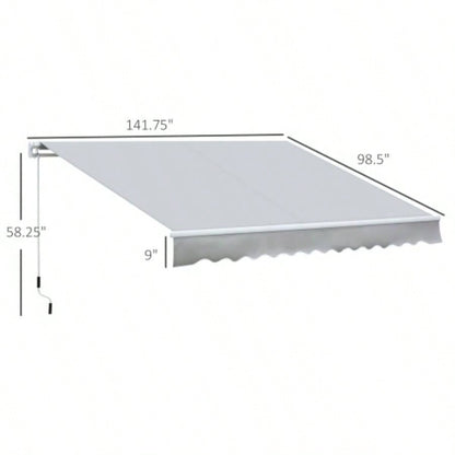 Outsunny 12x 8 Retractable Awning Patio Awnings Shade Shelter with Manual Crank Handle, 280g/ - Resistant Fabric and Aluminum Frame Deck, Balcony, Yard, Light