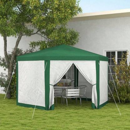 Outsunny 13x 11 Outdoor Party Tent, Hexagon Shade Shelter Canopy with Protective Mesh Screen Sidewalls, Ropes Stakes, Green
