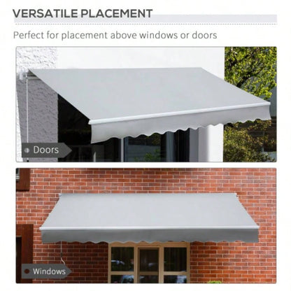 Outsunny 12x 8 Retractable Awning Patio Awnings Shade Shelter with Manual Crank Handle, 280g/ - Resistant Fabric and Aluminum Frame Deck, Balcony, Yard, Light