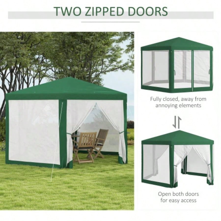 Outsunny 13x 11 Outdoor Party Tent, Hexagon Shade Shelter Canopy with Protective Mesh Screen Sidewalls, Ropes Stakes, Green