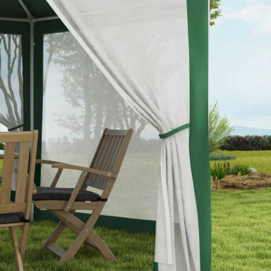 Outsunny 13x 11 Outdoor Party Tent, Hexagon Shade Shelter Canopy with Protective Mesh Screen Sidewalls, Ropes Stakes, Green