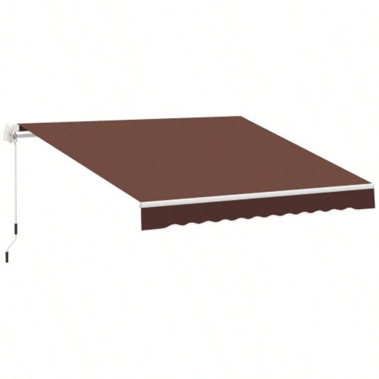 Outsunny 12x 8 Retractable Awning Patio Awnings Shade Shelter with Manual Crank Handle, 280g/ - Resistant Fabric and Aluminum Frame Deck, Balcony, Yard, Brown