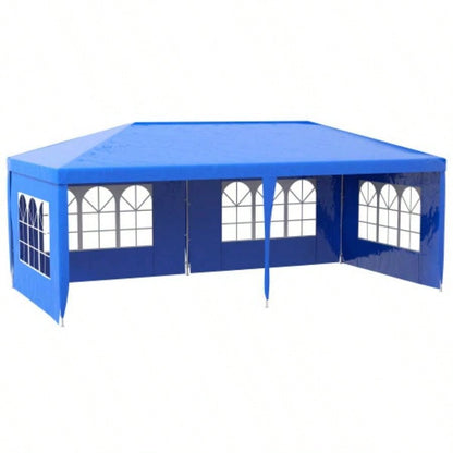 Outsunny 9.6x 19 Large Party Tent, Outdoor Event Shelter, Gazebo Canopy with 4 Removable Window Sidewalls Weddings, Picnics, Blue