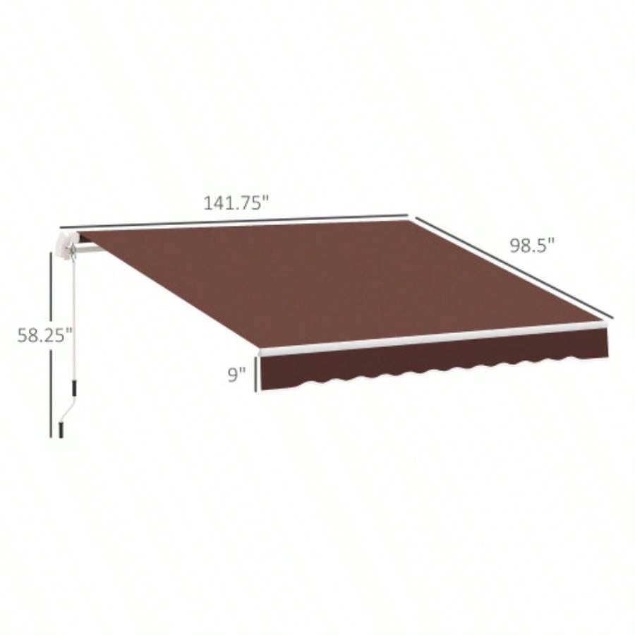 Outsunny 12x 8 Retractable Awning Patio Awnings Shade Shelter with Manual Crank Handle, 280g/ - Resistant Fabric and Aluminum Frame Deck, Balcony, Yard, Brown