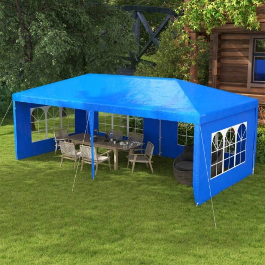 Outsunny 9.6x 19 Large Party Tent, Outdoor Event Shelter, Gazebo Canopy with 4 Removable Window Sidewalls Weddings, Picnics, Blue