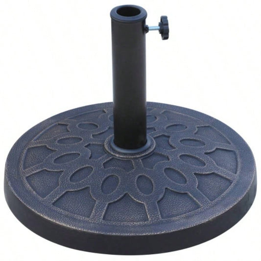 18 26 lbs Round Resin Base Stand Market Parasol Holder with Beautiful Decorative Pattern Easy Setup, 1.5 1.89 Pole, Lawn, Deck, Backyard, Garden, Bronze
