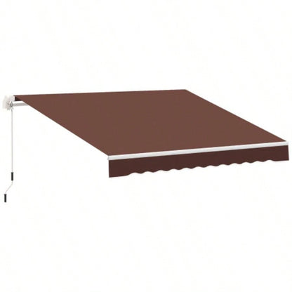 Outsunny 12x 8 Retractable Awning Patio Awnings Shade Shelter with Manual Crank Handle, 280g/ - Resistant Fabric and Aluminum Frame Deck, Balcony, Yard, Brown