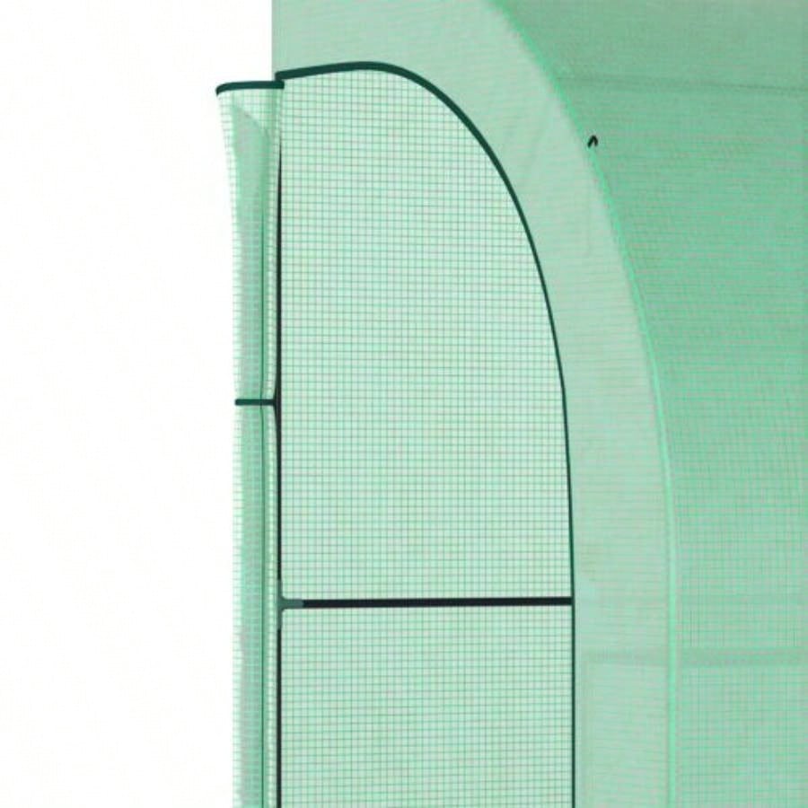10x 5x Lean to Greenhouse, Walk - In Green House, Plant Nursery with 2 Roll - up Doors and, PE Cover and 3 Wire Shelves, Green