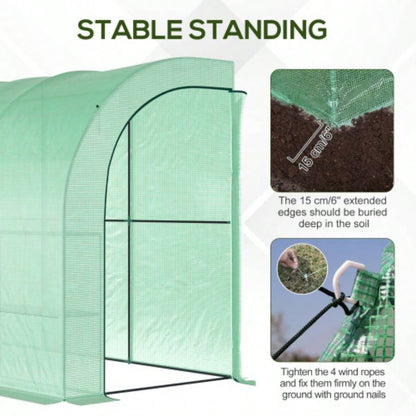 10x 5x Lean to Greenhouse, Walk - In Green House, Plant Nursery with 2 Roll - up Doors and, PE Cover and 3 Wire Shelves, Green