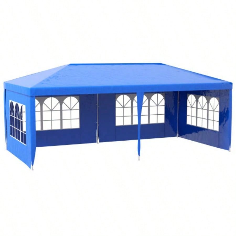 Outsunny 9.6x 19 Large Party Tent, Outdoor Event Shelter, Gazebo Canopy with 4 Removable Window Sidewalls Weddings, Picnics, Blue