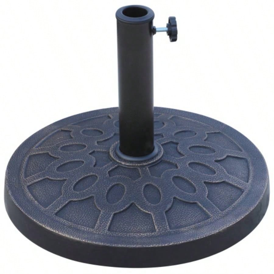 18 26 lbs Round Resin Base Stand Market Parasol Holder with Beautiful Decorative Pattern Easy Setup, 1.5 1.89 Pole, Lawn, Deck, Backyard, Garden, Bronze