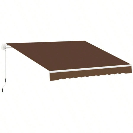 Outsunny 13x 8 Retractable Awning, Patio Awnings, Sunshade Shelter/ Manual Crank Handle, - Resistant Fabric and Aluminum Frame Deck, Balcony, Yard, Coffee Brown
