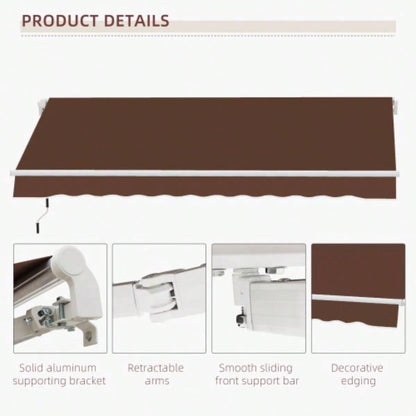 Outsunny 13x 8 Retractable Awning, Patio Awnings, Sunshade Shelter/ Manual Crank Handle, - Resistant Fabric and Aluminum Frame Deck, Balcony, Yard, Coffee Brown