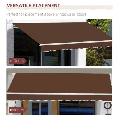 Outsunny 13x 8 Retractable Awning, Patio Awnings, Sunshade Shelter/ Manual Crank Handle, - Resistant Fabric and Aluminum Frame Deck, Balcony, Yard, Coffee Brown