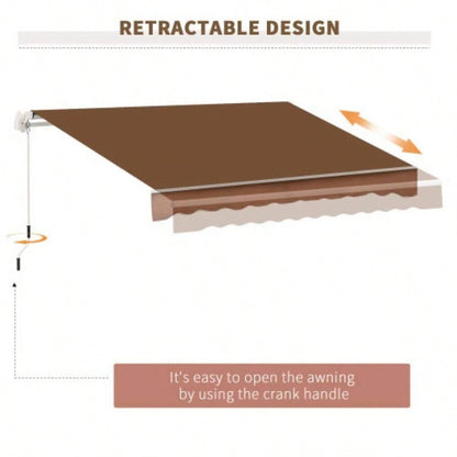Outsunny 13x 8 Retractable Awning, Patio Awnings, Sunshade Shelter/ Manual Crank Handle, - Resistant Fabric and Aluminum Frame Deck, Balcony, Yard, Coffee Brown