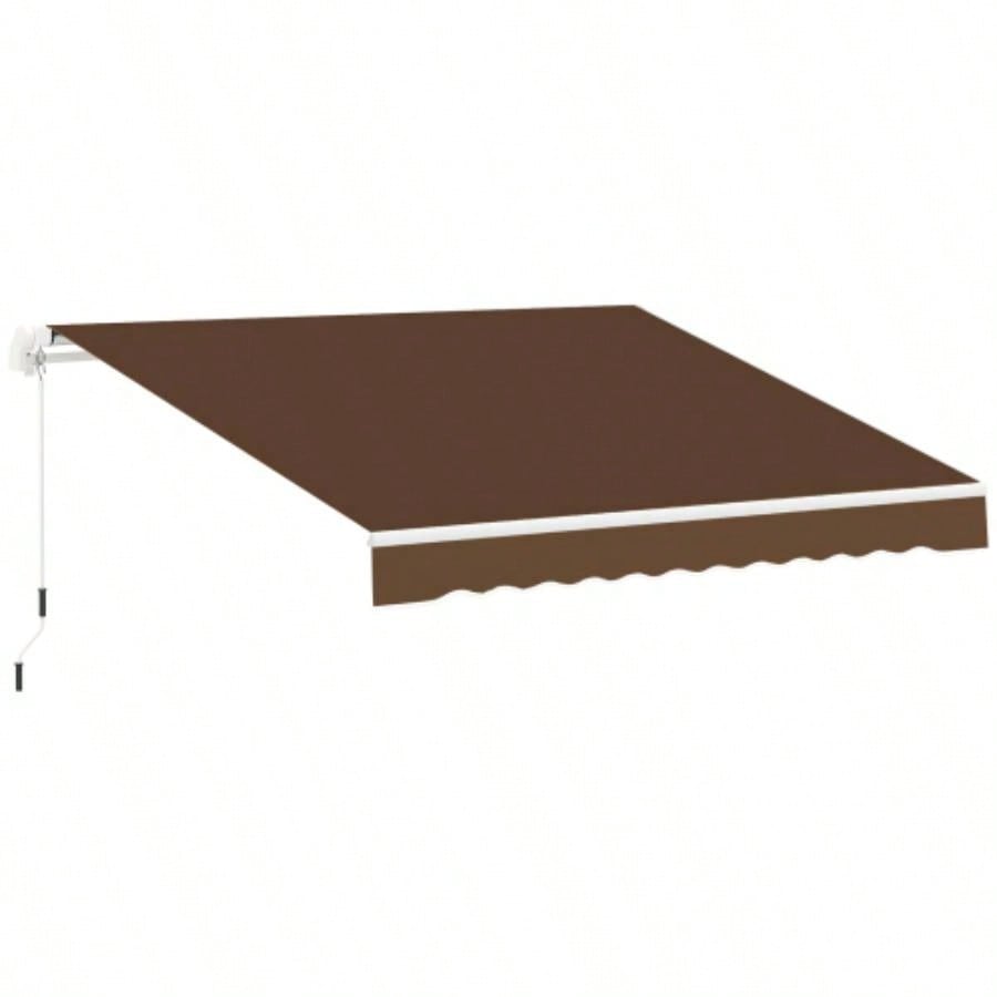 Outsunny 13x 8 Retractable Awning, Patio Awnings, Sunshade Shelter/ Manual Crank Handle, - Resistant Fabric and Aluminum Frame Deck, Balcony, Yard, Coffee Brown