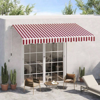 Outsunny 10x 8 Retractable Awning, Patio Awnings, Sunshade Shelter/ Manual Crank Handle, - Resistant Fabric and Aluminum Frame Deck, Balcony, Yard, Wine Red Stripes
