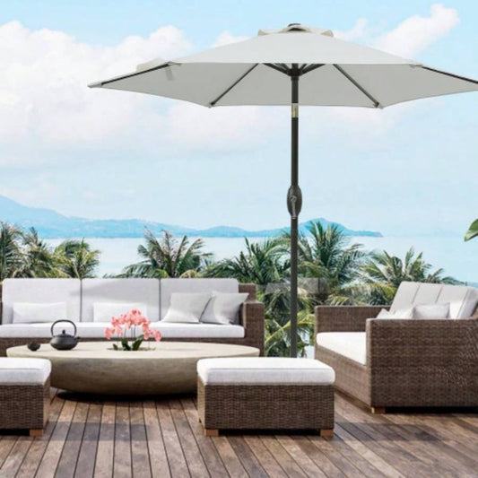 . 5ft *. 5ft Patio with Crank and Push Button Tilt, Outdoor Table Market with Aluminum Pole -