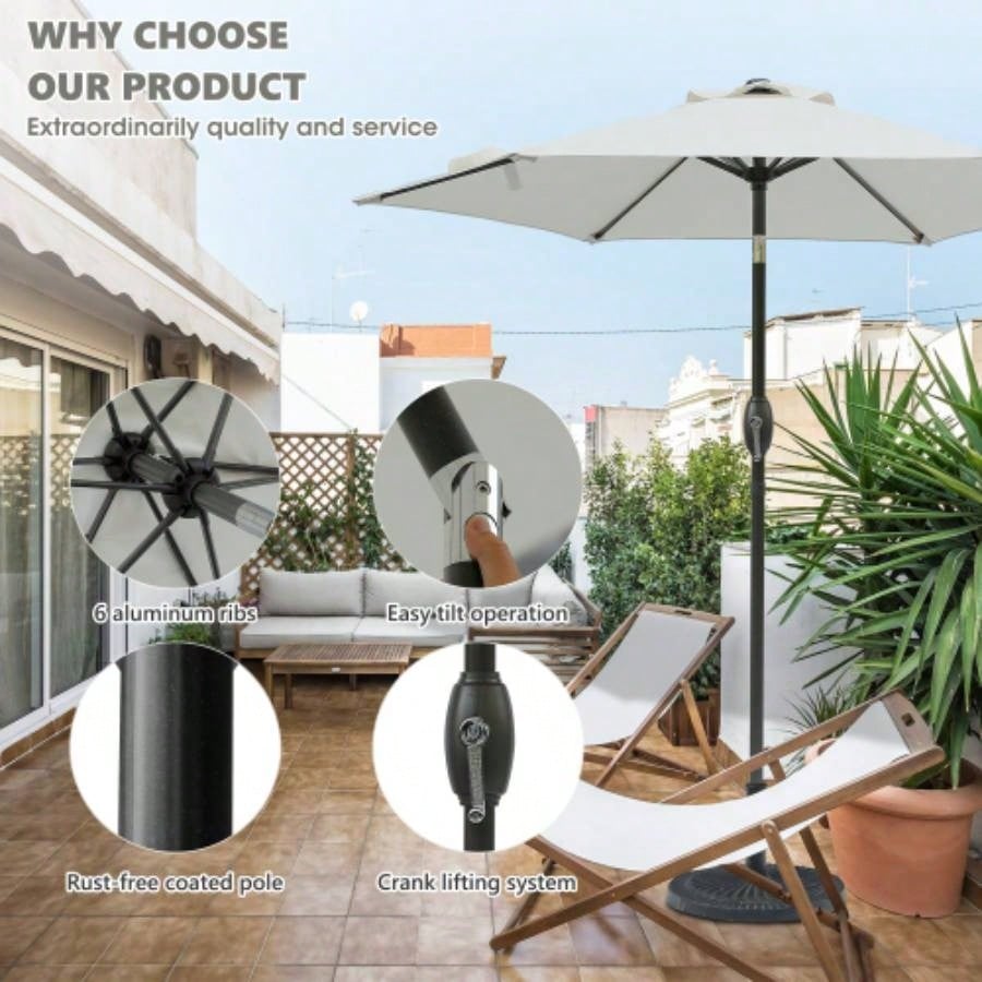 . 5ft *. 5ft Patio with Crank and Push Button Tilt, Outdoor Table Market with Aluminum Pole -