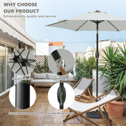 . 5ft *. 5ft Patio with Crank and Push Button Tilt, Outdoor Table Market with Aluminum Pole -