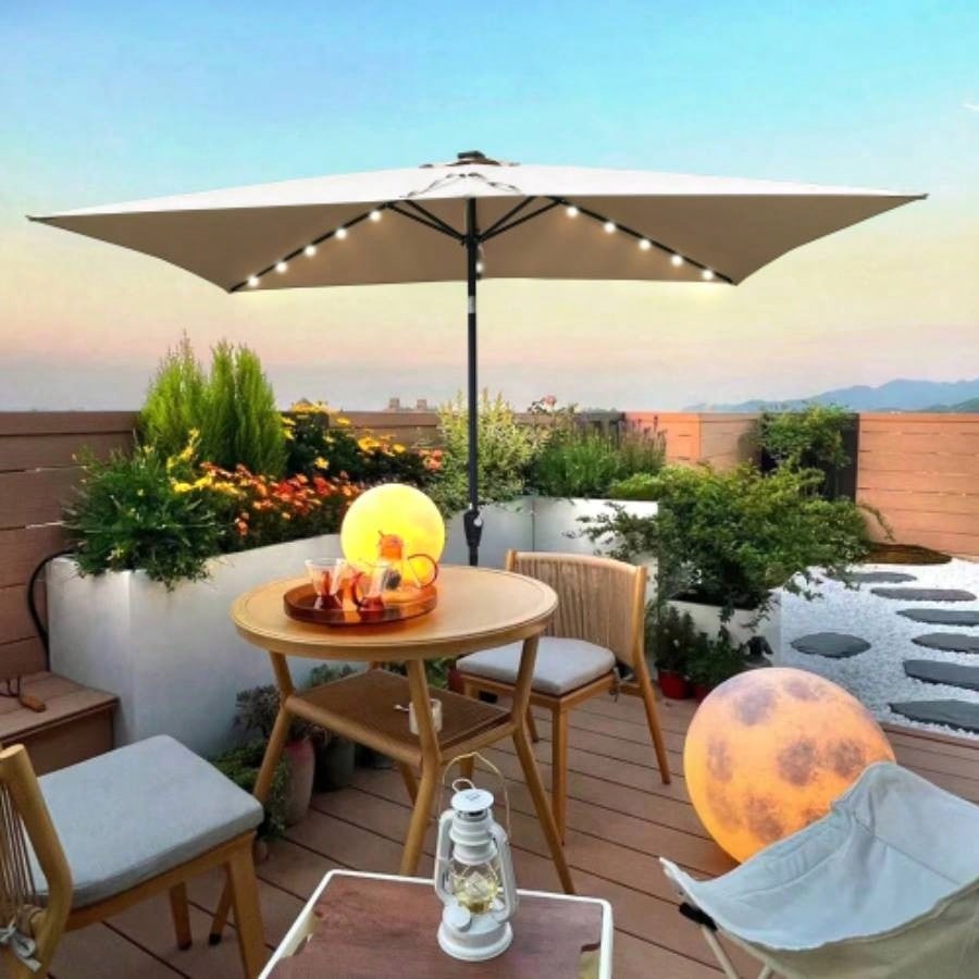 10x 6.5t Rectangular Patio LED Lighted Outdoor Umbrellas with Crank and Push Button Tilt Garden Backyard Pool Swimming Pool