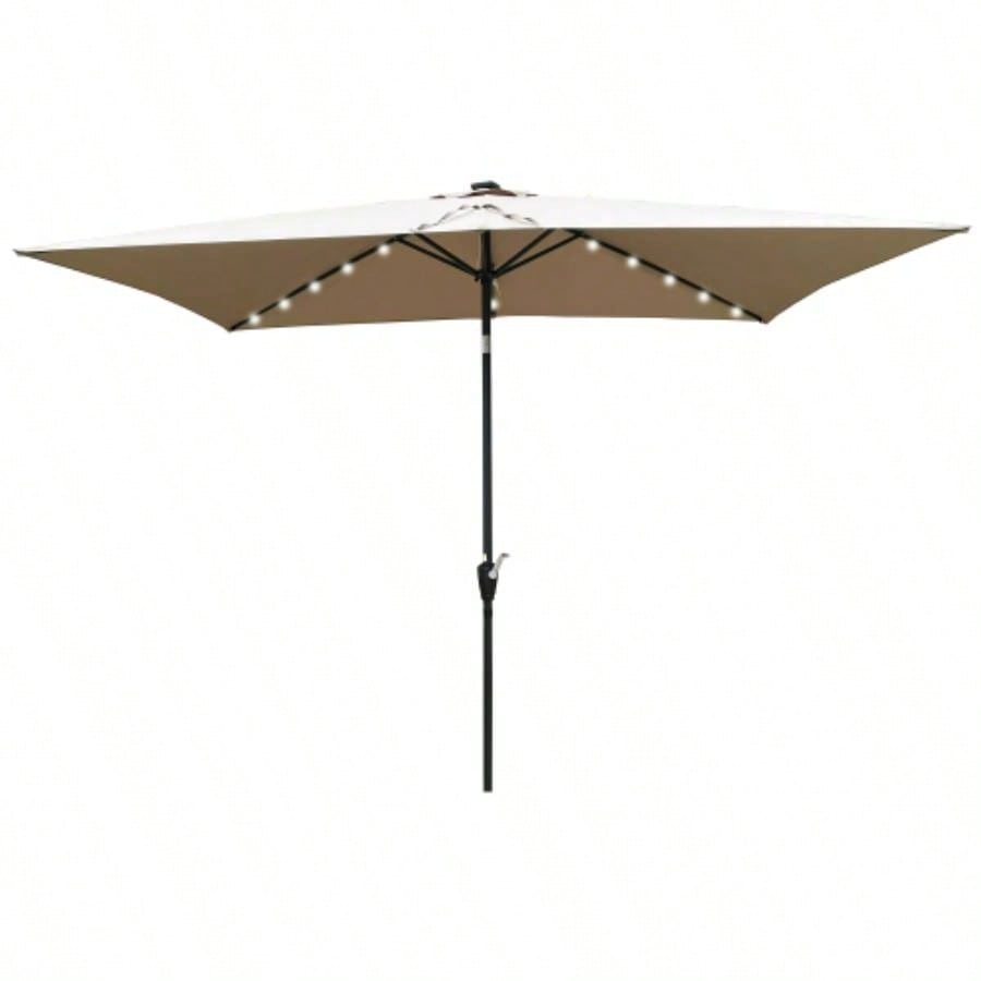 10x 6.5t Rectangular Patio LED Lighted Outdoor Umbrellas with Crank and Push Button Tilt Garden Backyard Pool Swimming Pool