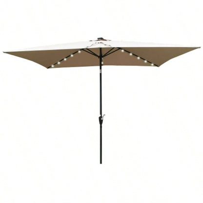 10x 6.5t Rectangular Patio LED Lighted Outdoor Umbrellas with Crank and Push Button Tilt Garden Backyard Pool Swimming Pool