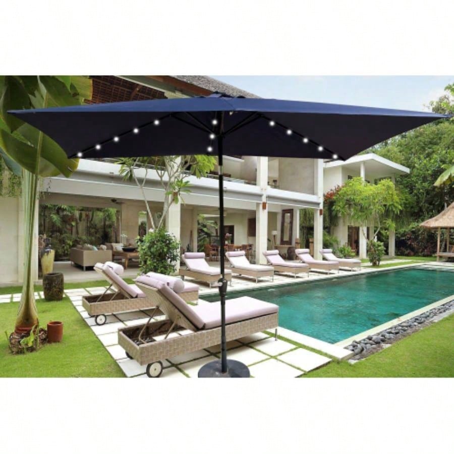 10x 6.5t Rectangular Patio LED Lighted Outdoor Umbrellas with Crank and Push Button Tilt Garden Backyard Pool Swimming Pool