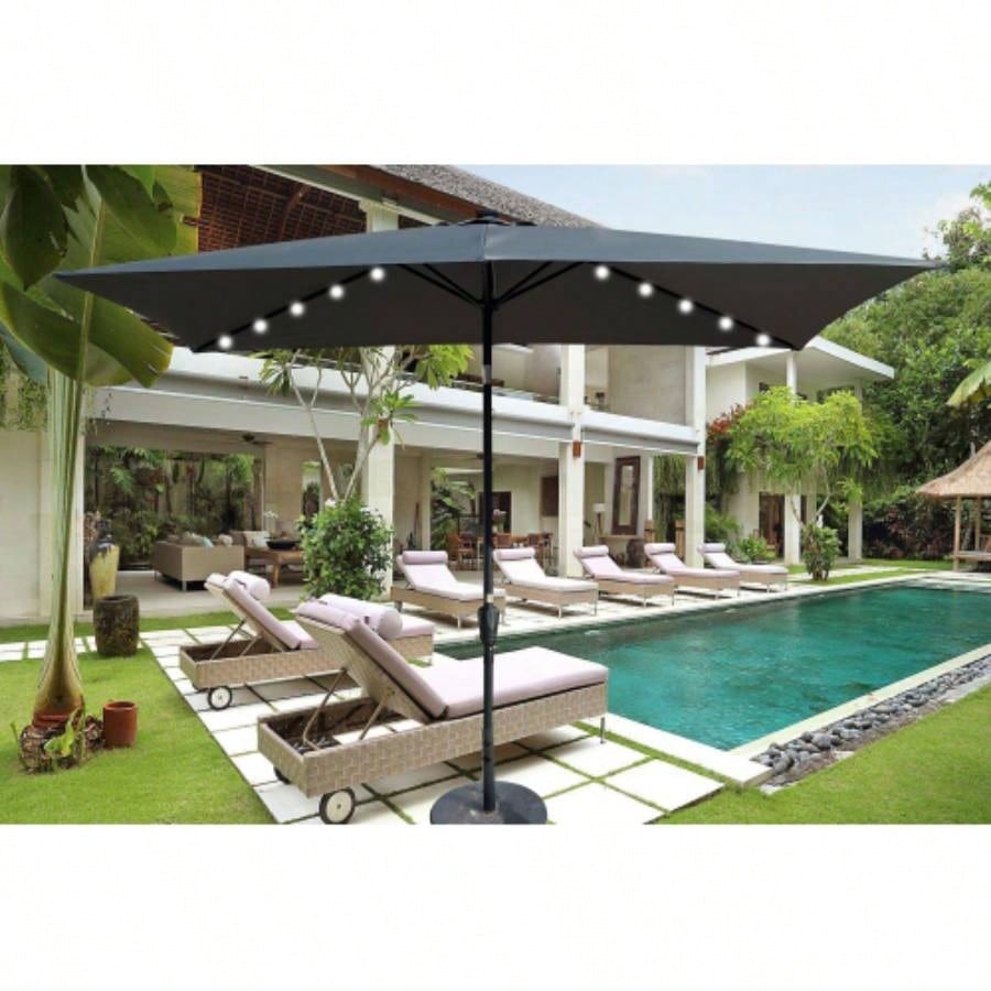 10x 6.5t Rectangular Patio LED Lighted Outdoor Umbrellas with Crank and Push Button Tilt Garden Backyard Pool Swimming Pool