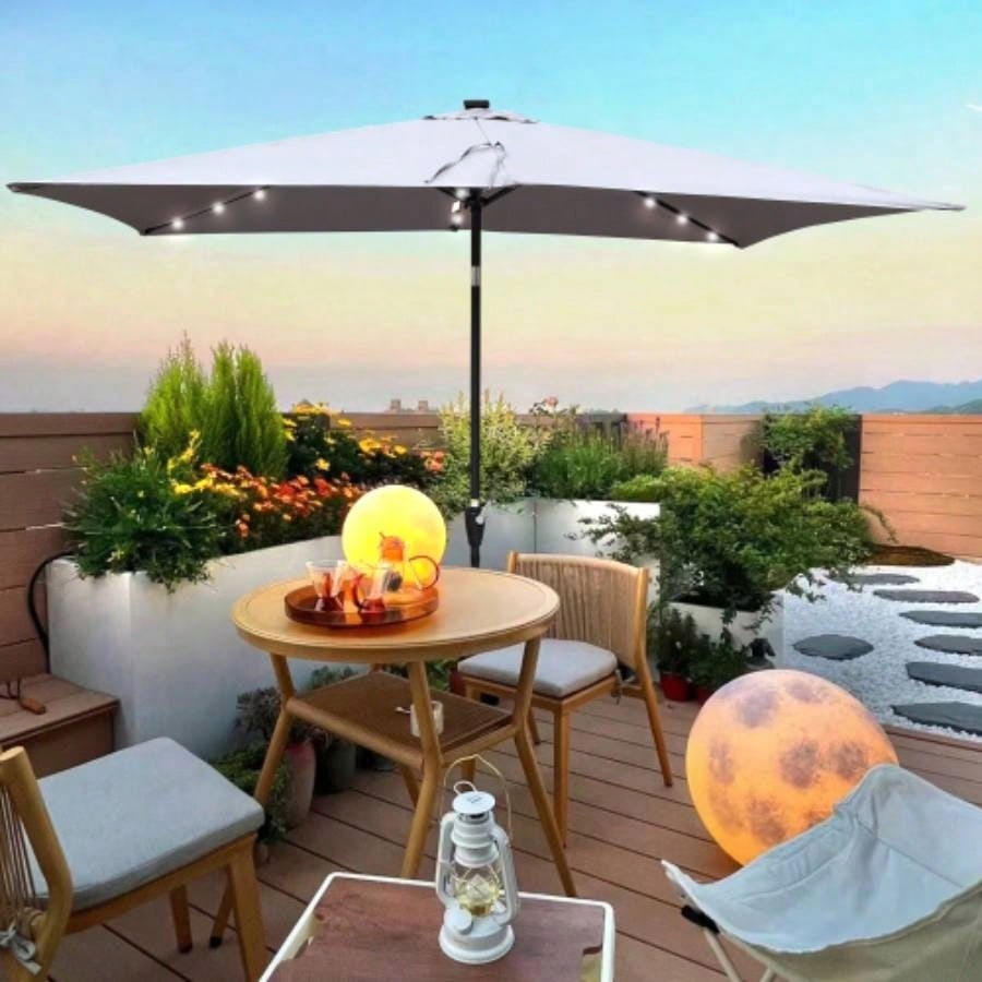 10x 6.5t Rectangular Patio LED Lighted Outdoor Umbrellas with Crank and Push Button Tilt Garden Backyard Pool Swimming Pool