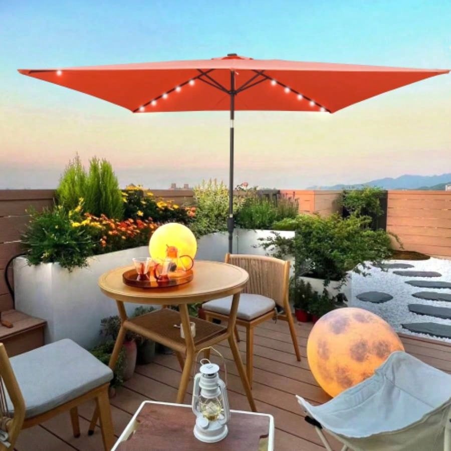 10x 6.5t Rectangular Patio LED Lighted Outdoor Umbrellas with Crank and Push Button Tilt Garden Backyard Pool Swimming Pool